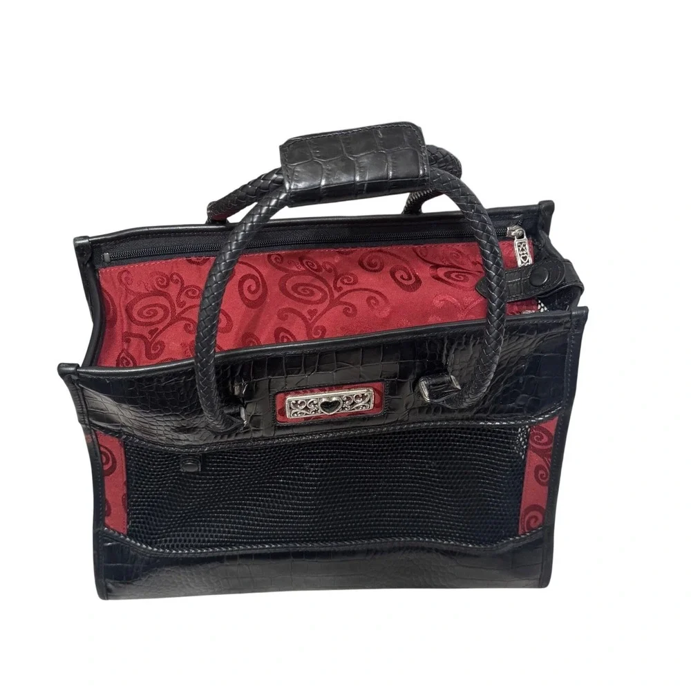 Brighton Small Pet Carrier Handbag OS Black Red Good Croc Leather Travel Bag